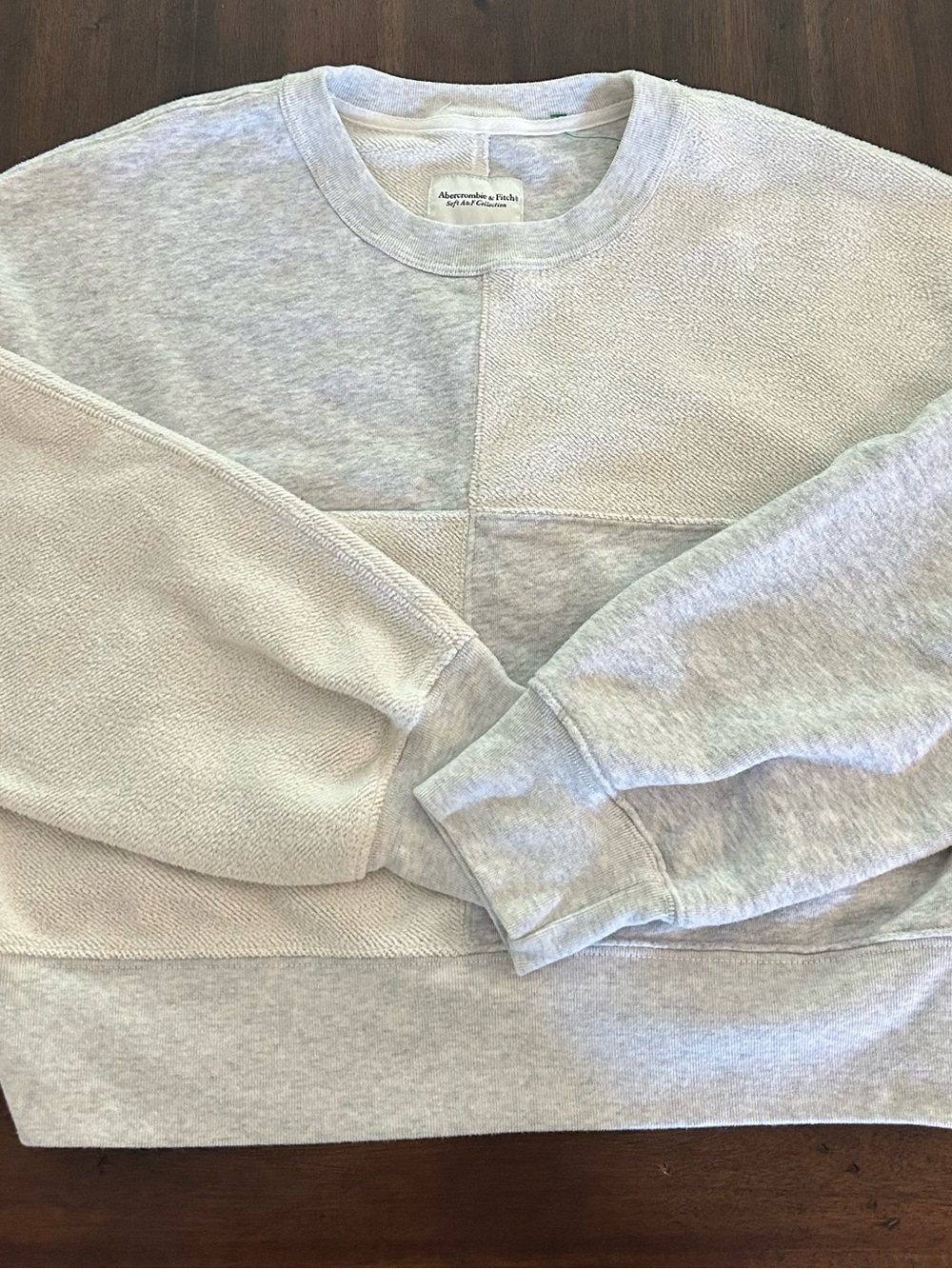 Abercrombie & Fitch Light Heather Gray Panel Crewneck Sweatshirt